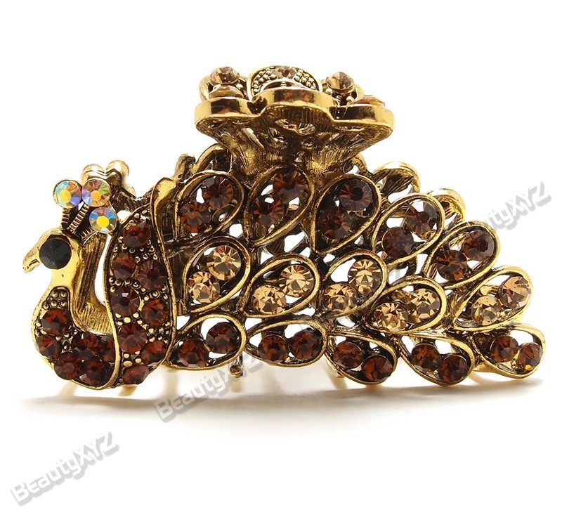 New Brown Color Crystal High Quality Metal peacock hair claws clips 8090