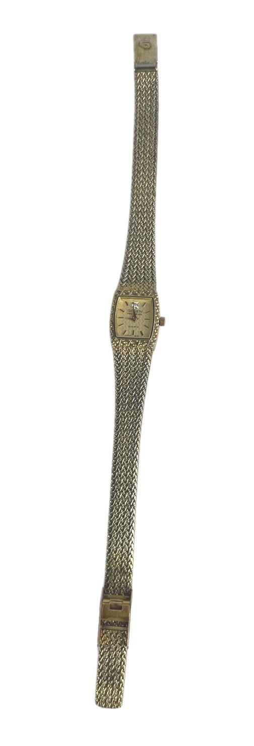 Gruen Precision Women’s Watch 15mm Gold Tone Diamond Accent ADJ. Band New Batt