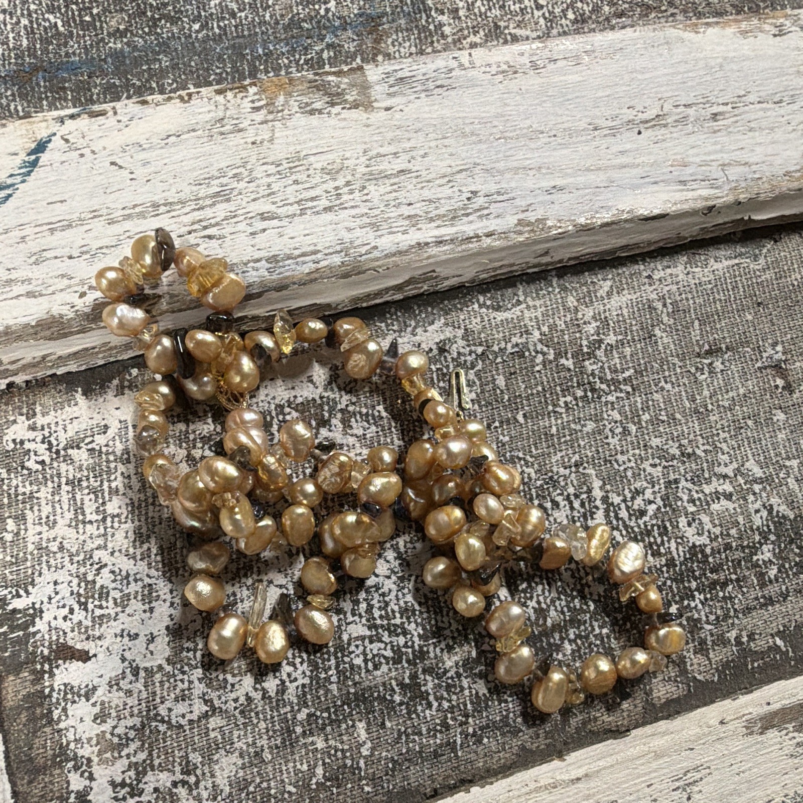 Artisan Champagne FW Pearl & Smokey Quartz Bracelet and Necklace 14K Yellow Gold