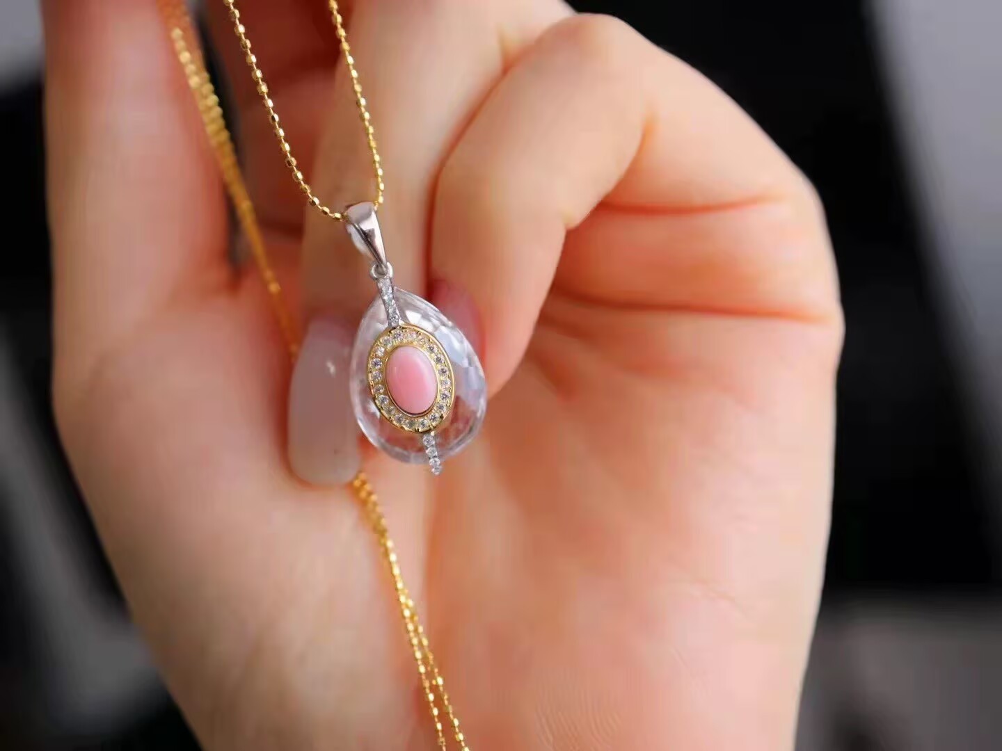 gogeous natural pink conch pearl pendant +925schain(t)
