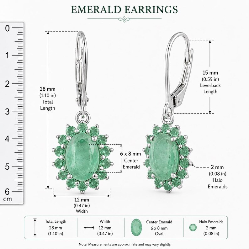 Natural Emerald Halo Leverback Earrings 925 Sterling Silver May Birthstone Gift