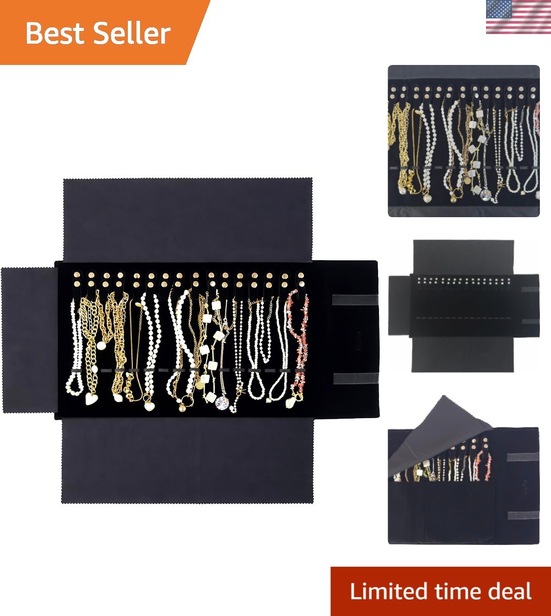 Jewelry Organizer Storage Bag Roll Velvet Travel Case for Earrings Necklaces