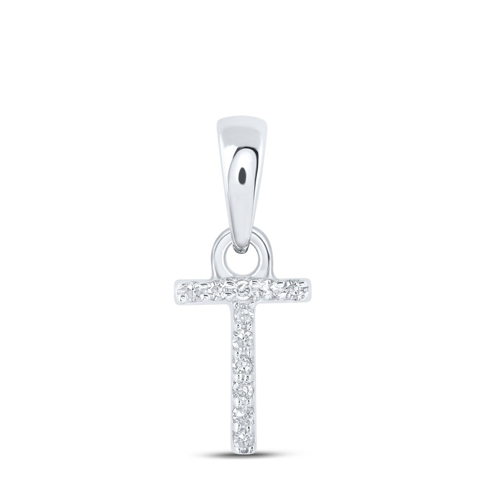 10k White Gold 0.02 CTW Natural Diamond Initial “T” Letter Charm 0.27g Pendant