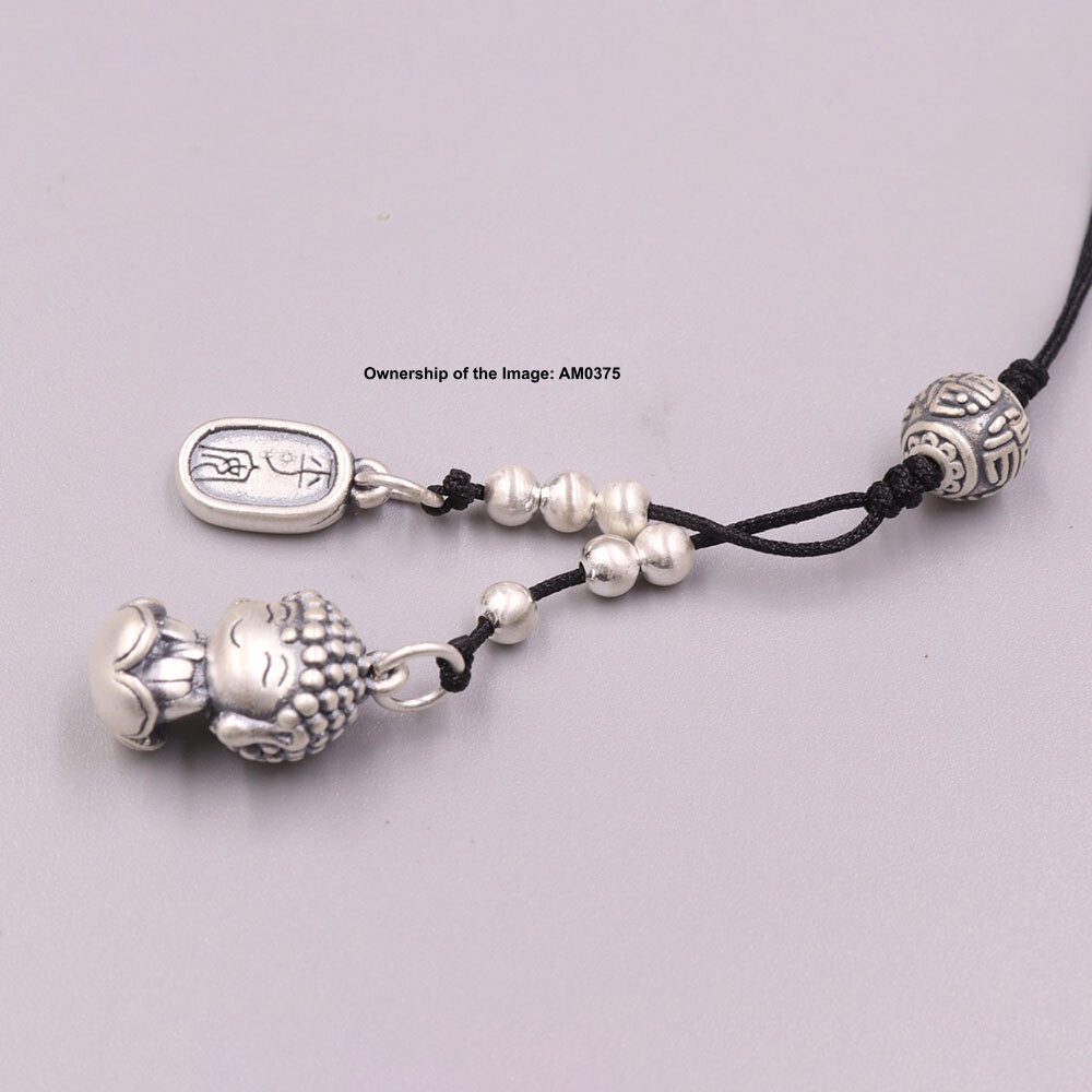 Real 999 Fine Silver Buddha 平安 Plate Handmade Charm Pendant 110mm Length