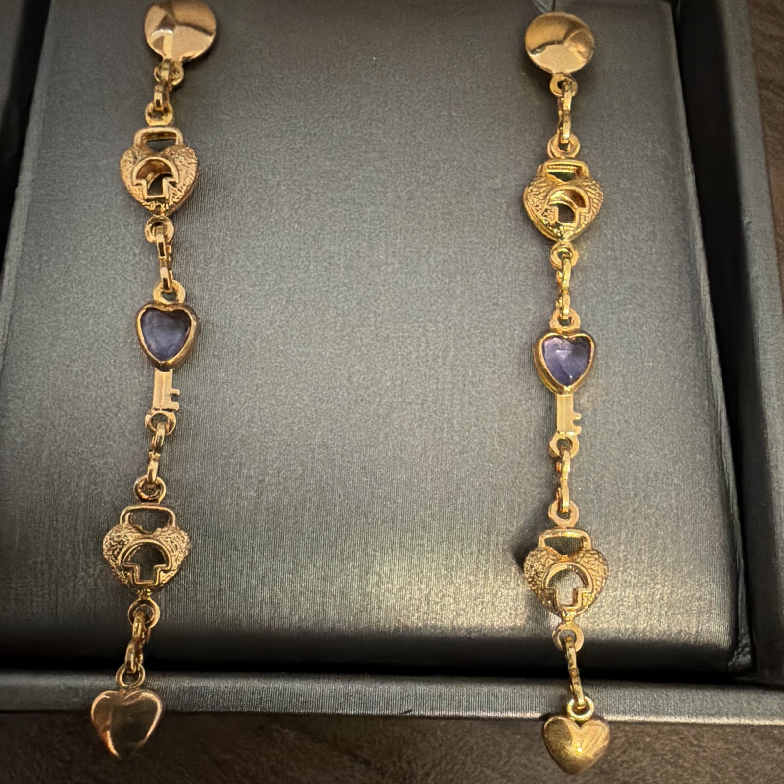 14k Yellow Gold filled Heart Key Dangle/Drop Earrings, Butterfly Back Closure