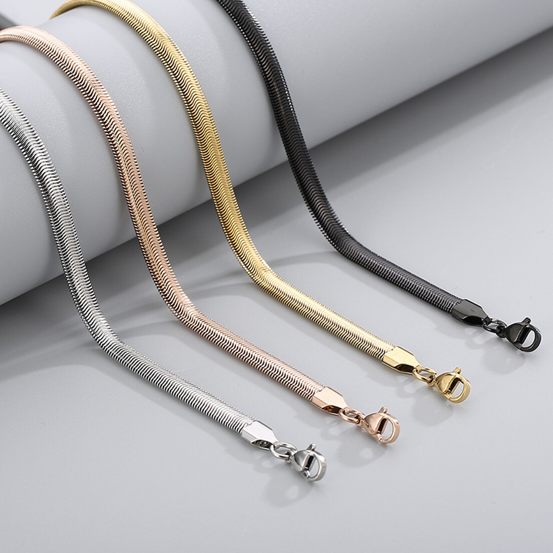 3-8mm Hot Stainless Steel Silver Flat Snake Chain Necklace Women Men 20″22″24″