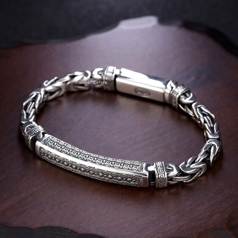Pure S925 Sterling Silver Chain Unisex Long Tube 5mm Byzantine Link Bracelet