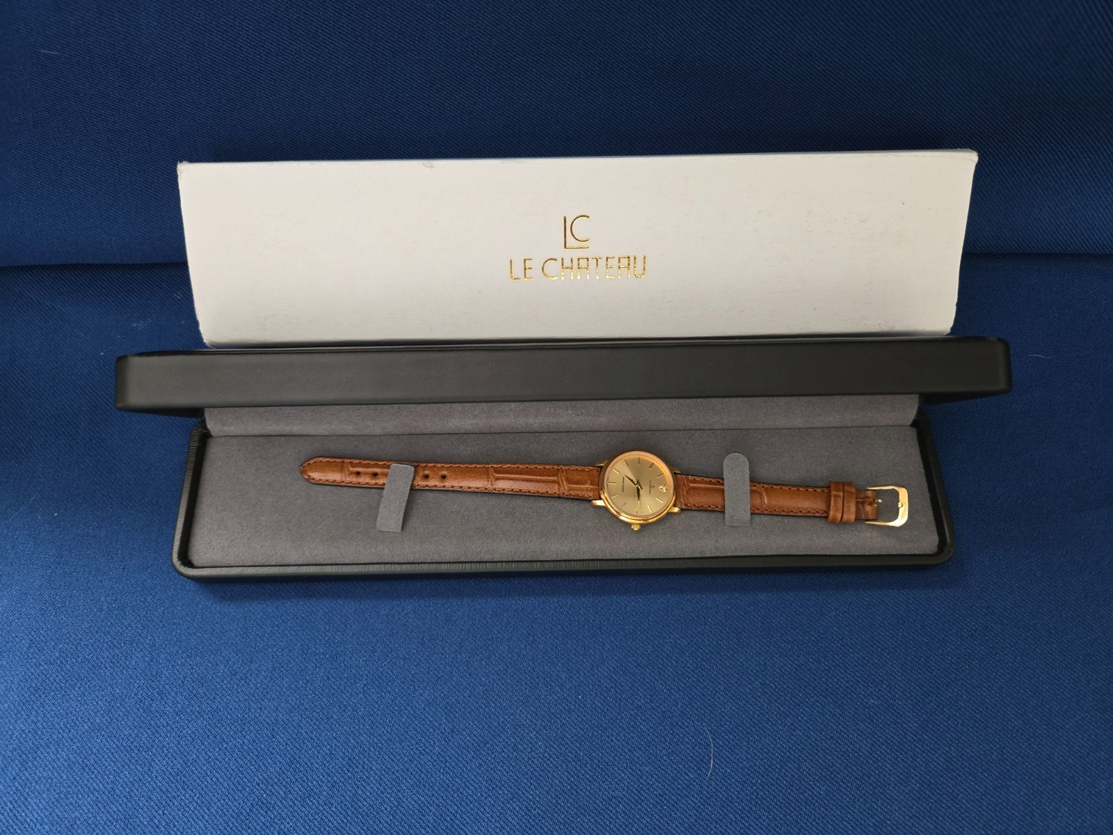 LE CHATEAU BROWN LEATHER BAND GENUINE DIAMOND WATCH MADE IN CHINA NEW IN BOX