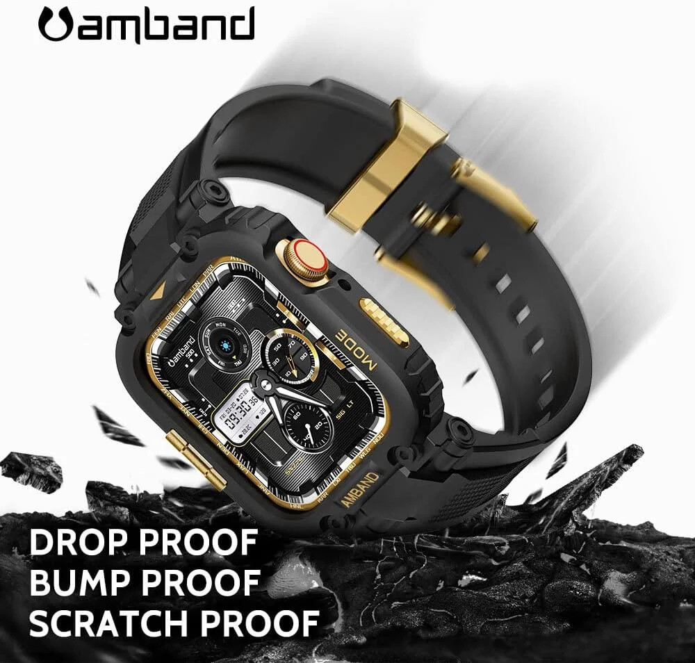 38/40/41mm, Black Gold, M1 Sport Series Rugged Case with TPU Strap Military Prot