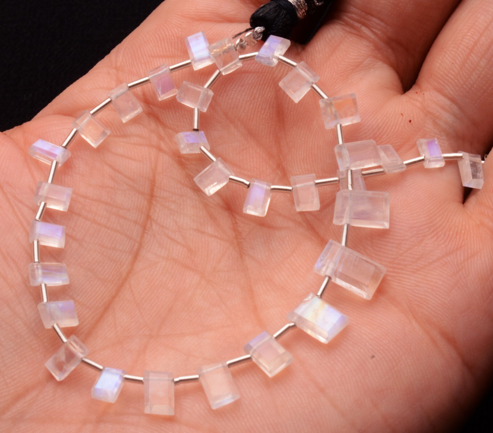 Blue Fire Rainbow Moonstone 5×3 to 7×5 mm Size Baguette Jewelry Making Beads 9″
