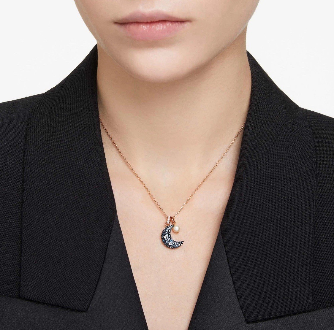 Swarovski Sublima Pendant Necklace Crystal Pearl Moon Rose Gold-Tone Plated