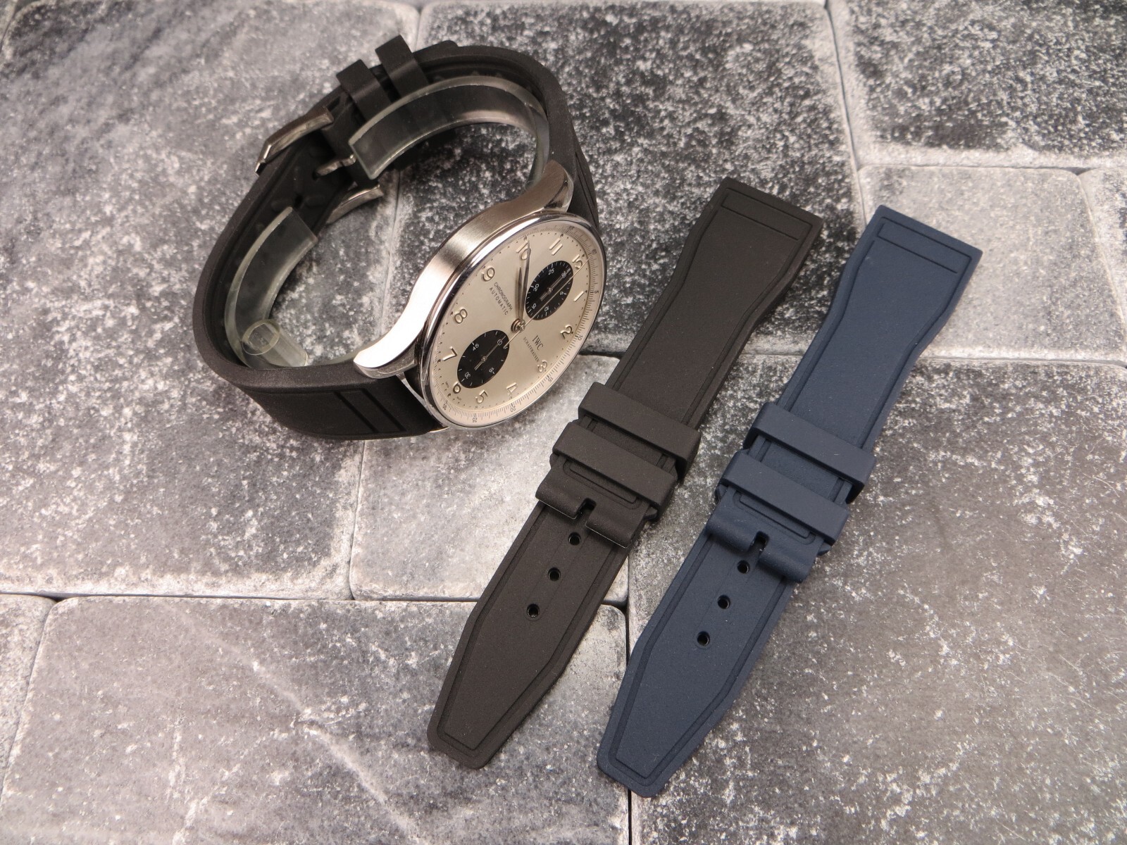 New 20mm Genuine Rubber Strap Black Blue Diver Watch Band for IWC Top Gun x1