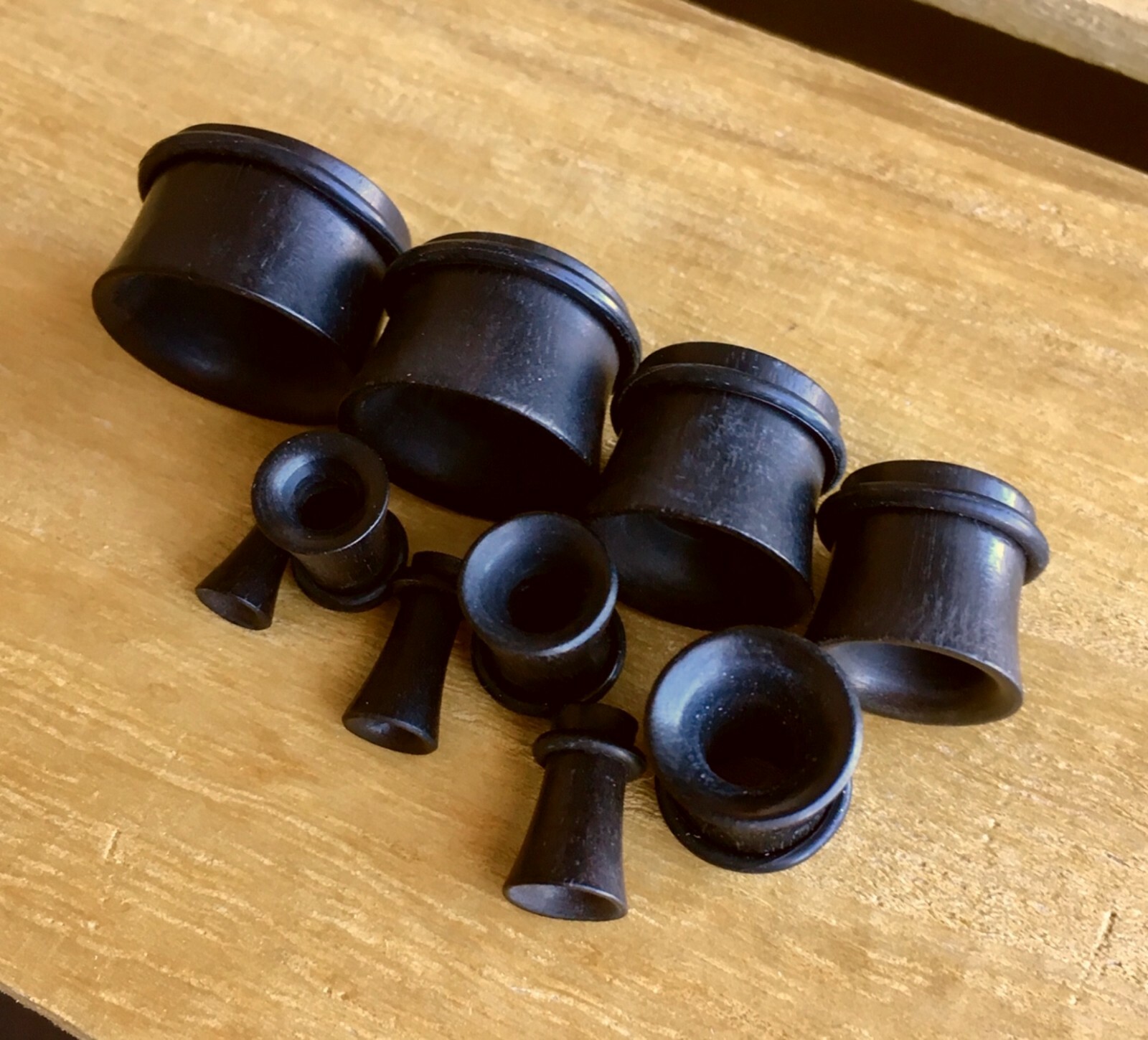 PAIR Black Areng Wood Tunnels Single Flare Plugs Organic Earlets Gauges