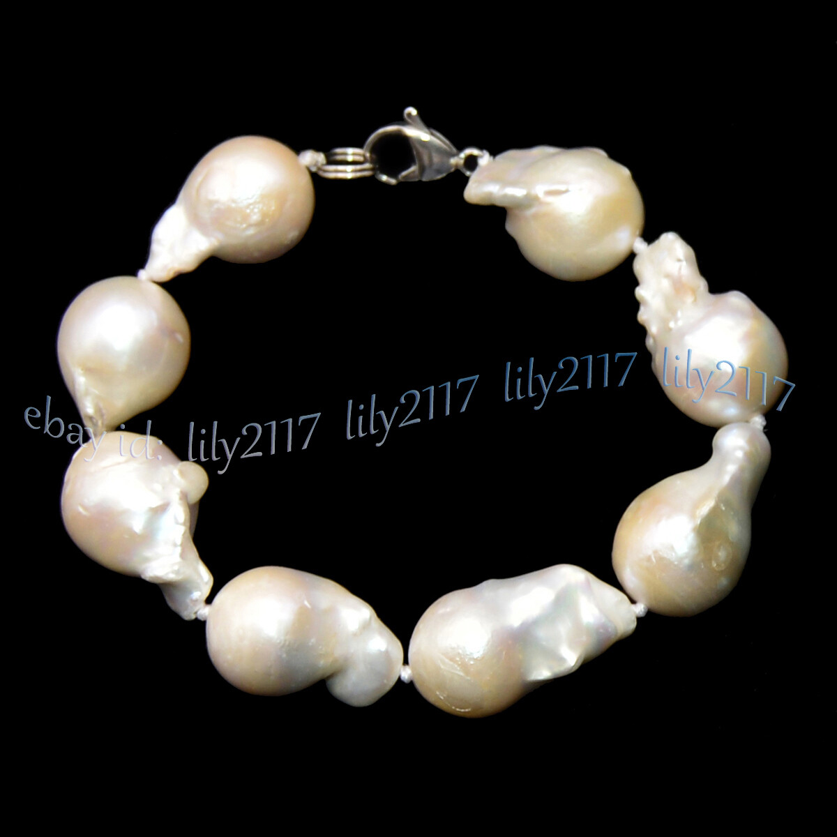 HUGE 20-25MM REAL NATURAL WHITE BAROQUE KESHI PEARL BEADS BRACELET 7.5-8 INCHES