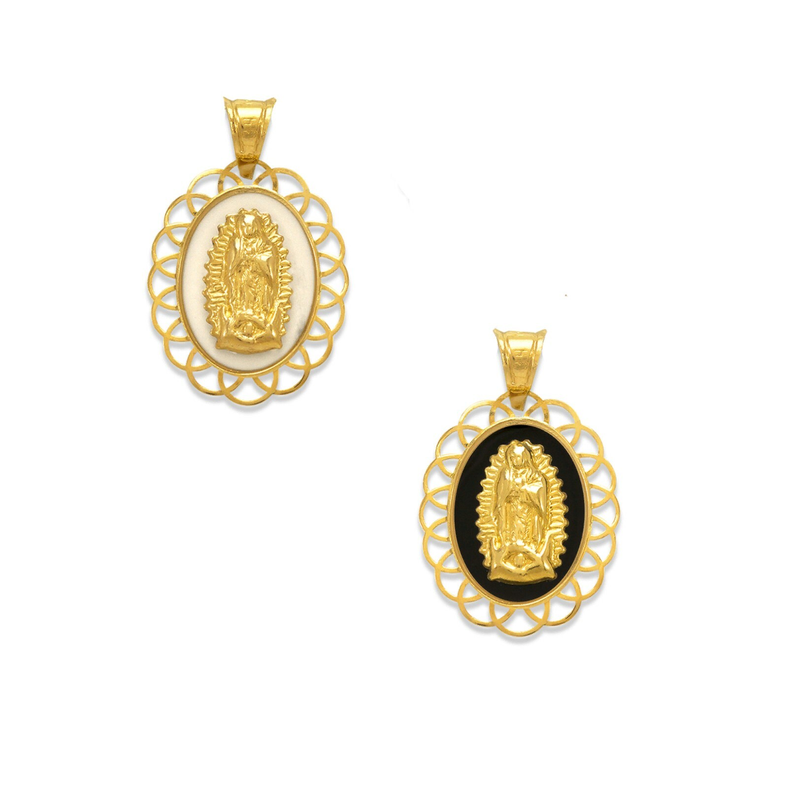 Blessed Virgin Mary Medallion Miraculous Medal Enamel Pendant 14K Solid Gold