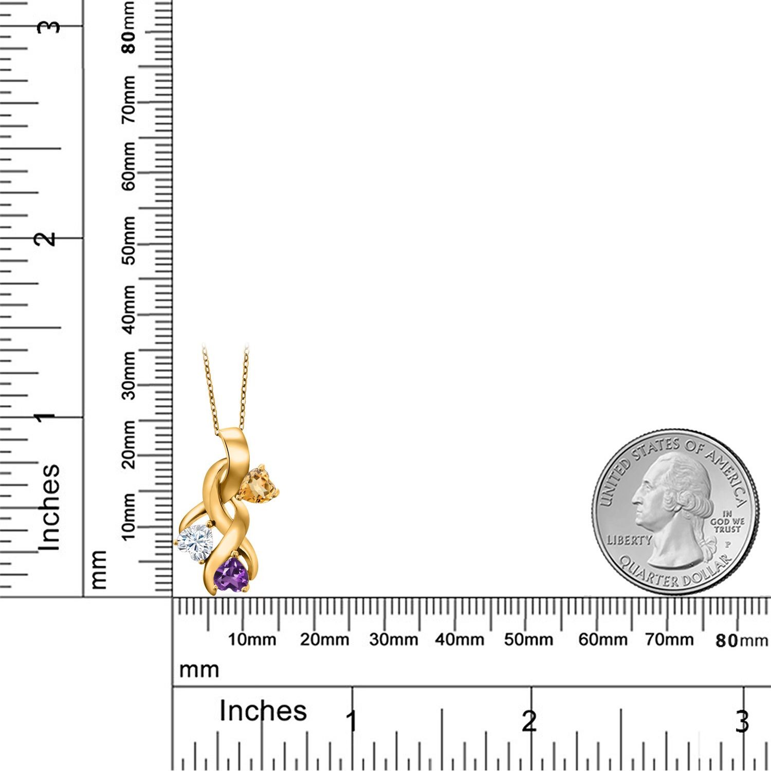 18K Yellow Gold Plated Silver Citrine and White Moissanite and Amethyst Pendant