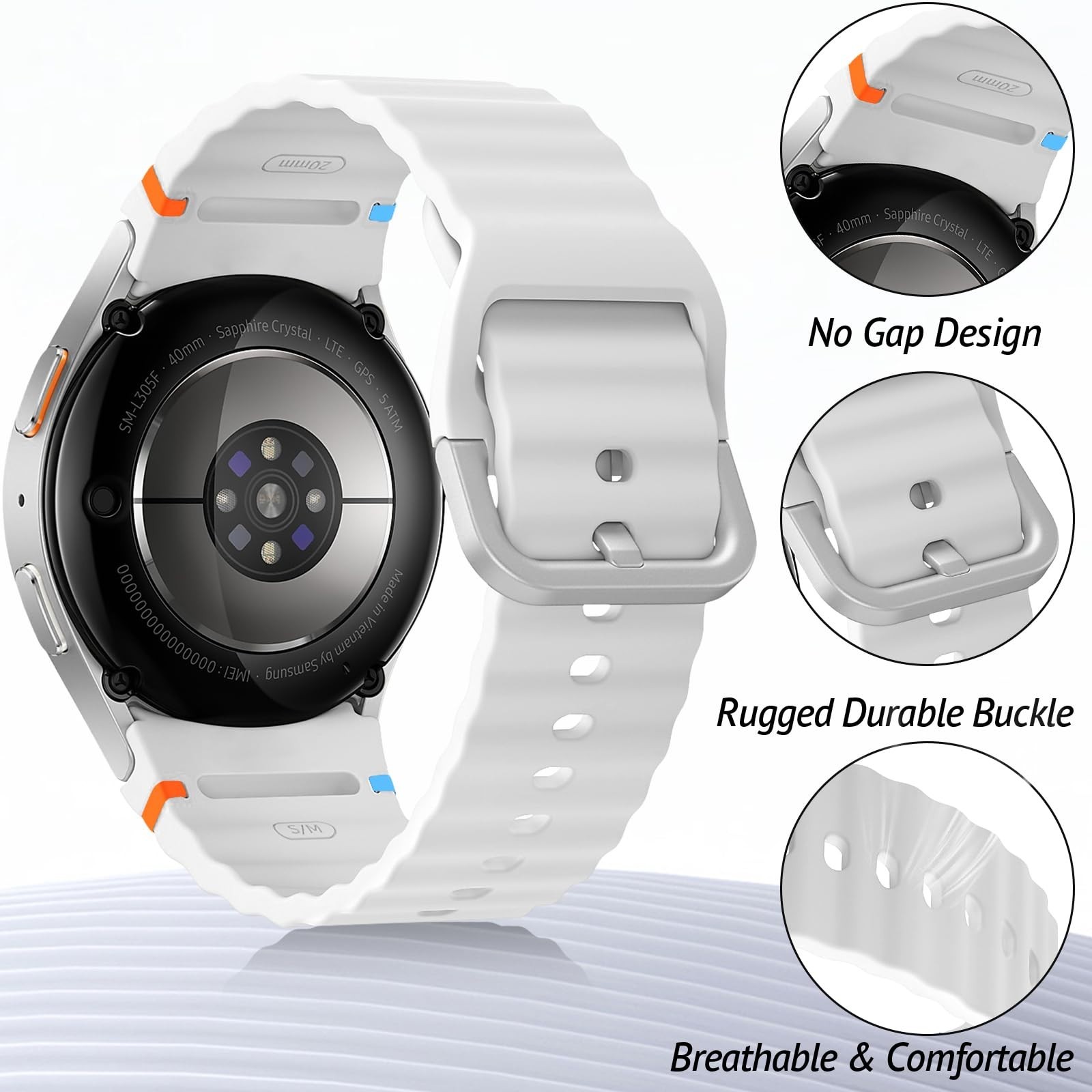 6 Pack Soft Silicone Sport Bands for Samsung Galaxy Watch 7/6/5/4 – No Gap, 40mm