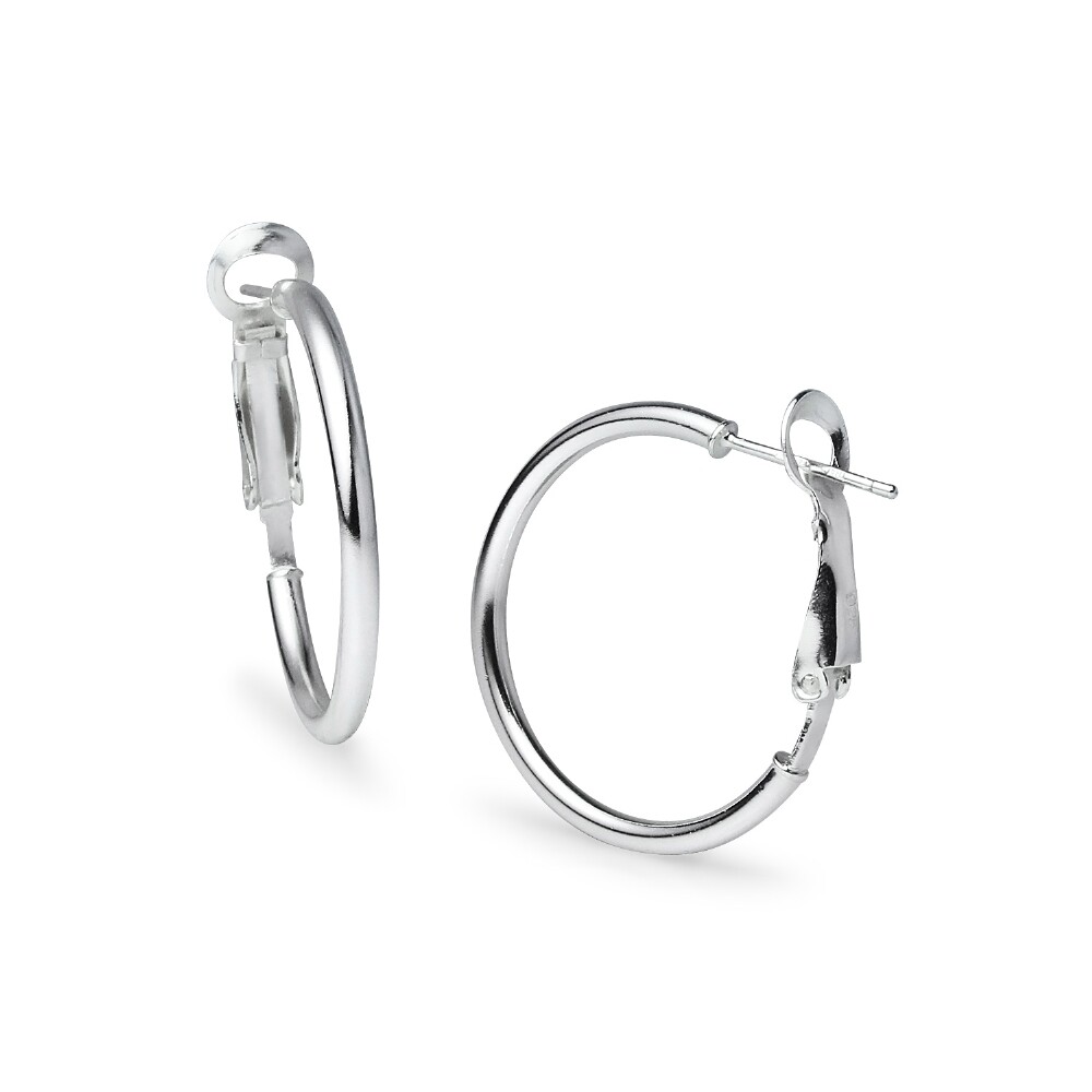 Round Clutchless 2x25mm Hoop Earrings in High Polished Sterling Silver