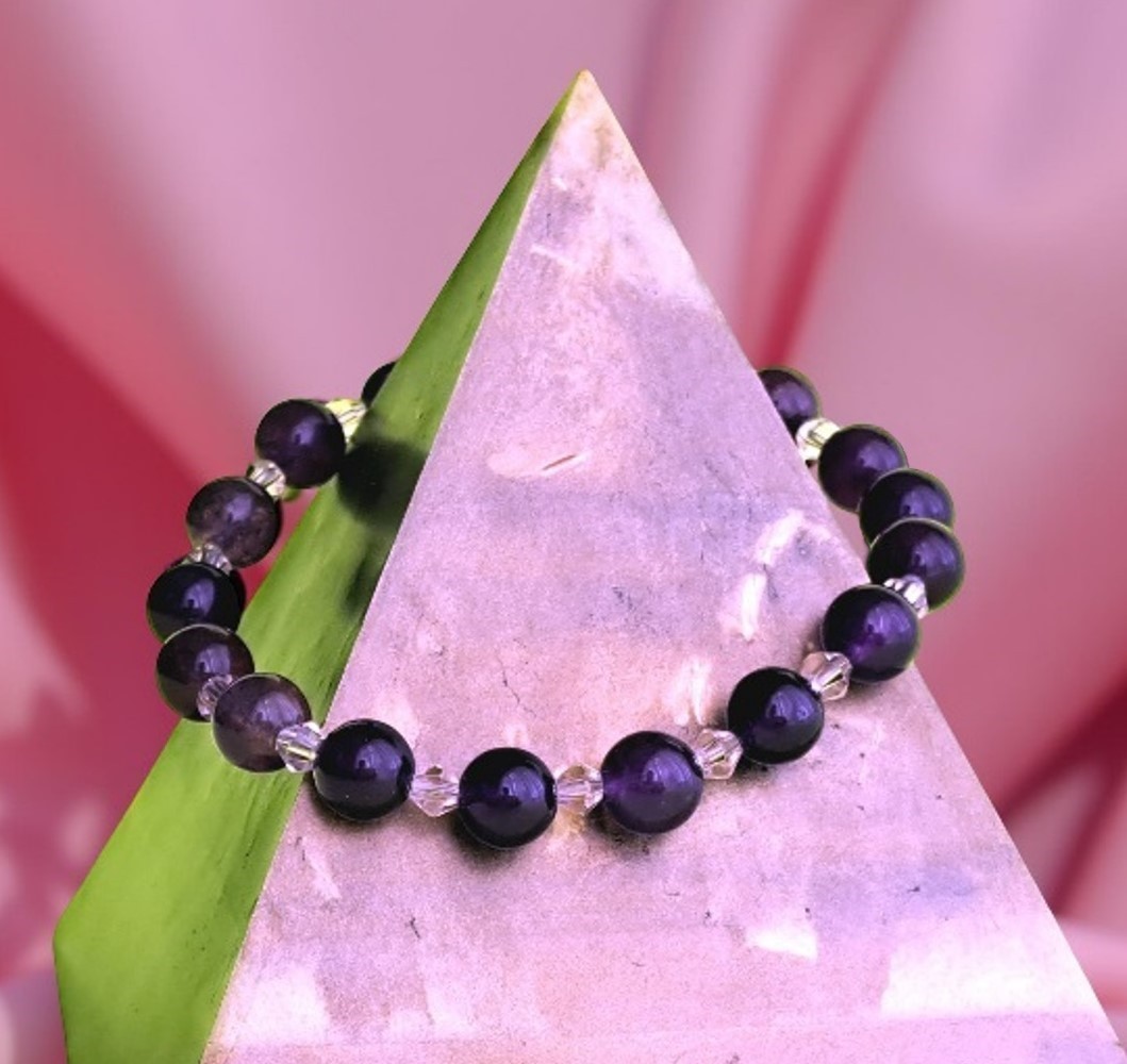 Handmade Amethyst & Crystal Heirloom Bracelet – 18.25 cm / 7.2 in Stretch Fit