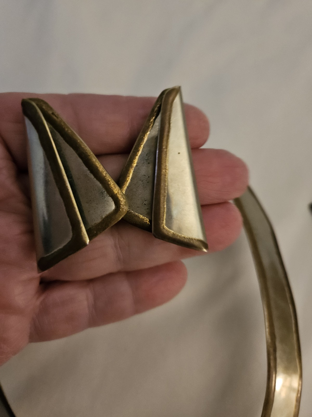 Vintage Silvertone And Brass Collar Choker & Earrings Demi-Parure Set