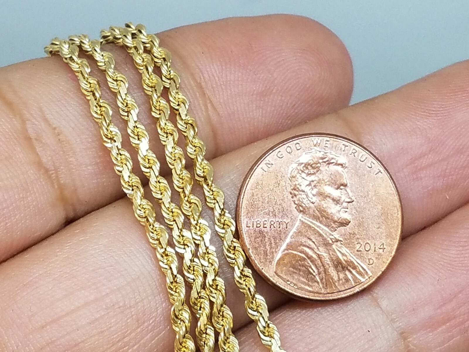 GOLD Rope chain 14k SOLID real yellow 10.4g 2.5mm 22″ (ask 16 18 20 24 )