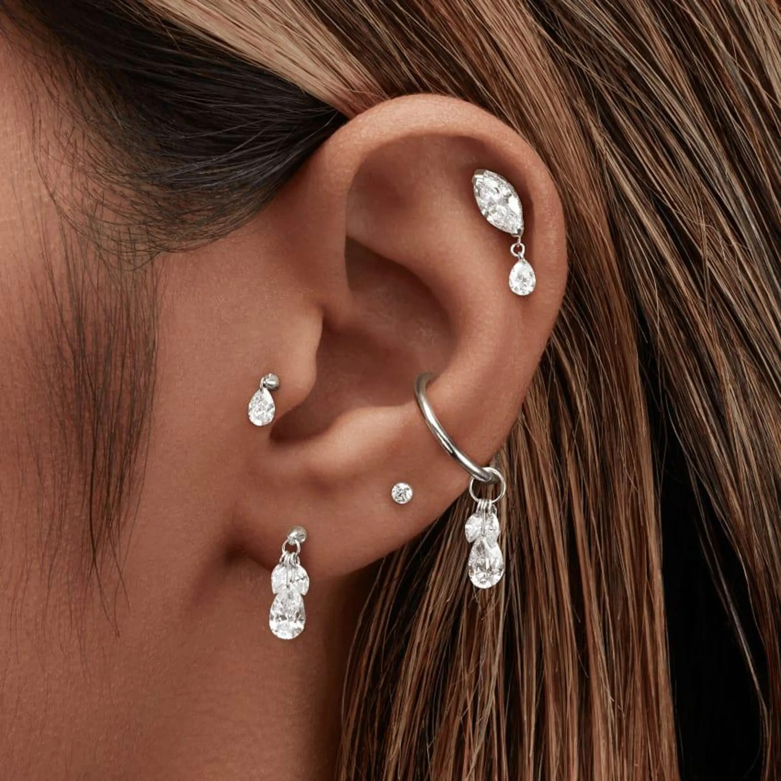 925 Sterling Silver Marquise Pear Moissanite Drop Stud Earrings
