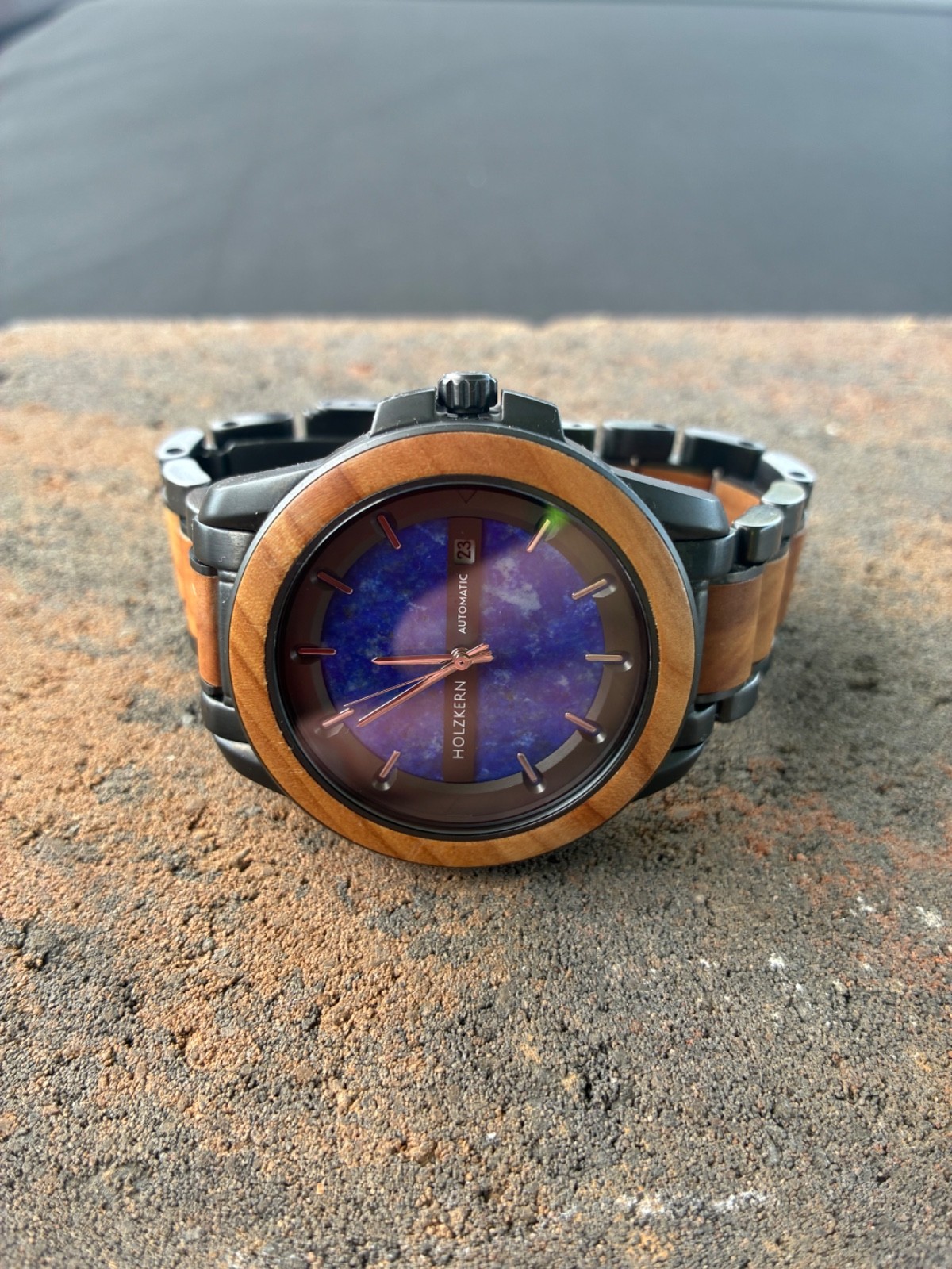 Mens’ Holzkern watch with Blue stone dial & wood and gunmetal bracelet