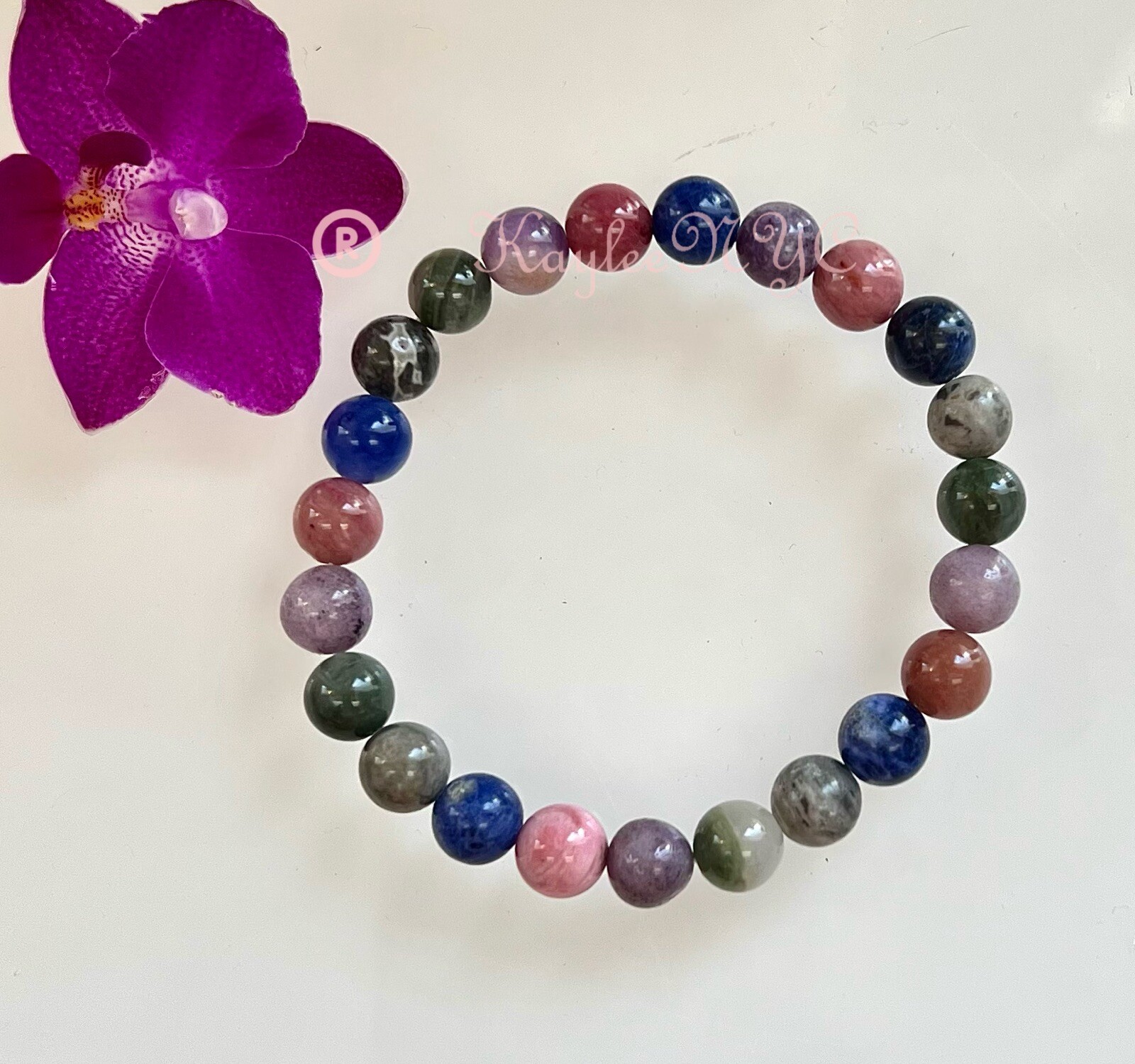 Wholesale 6 Pcs Natural 5 Mix Crystals 8mm 7.5” Stretch Bracelet
