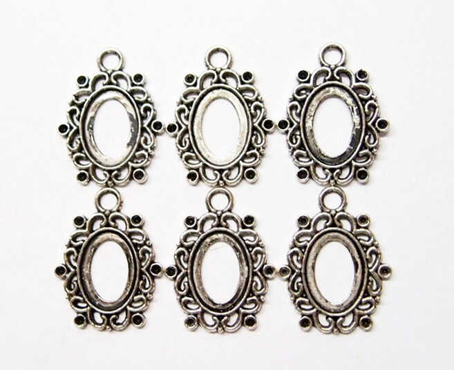 15 of 18x13mm Victorian Antique Silver Round Oval Loops Pendant Settings 34x26mm