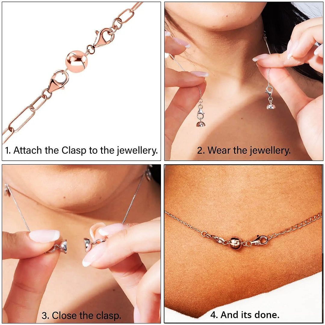 925 Sterling Silver Magnetic Jewelry Lock with Lobster Clasp for Women