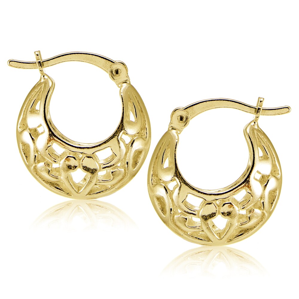 Gold Tone over Silver Polished Lightweight Filigree Round Small Hoop Earrings
