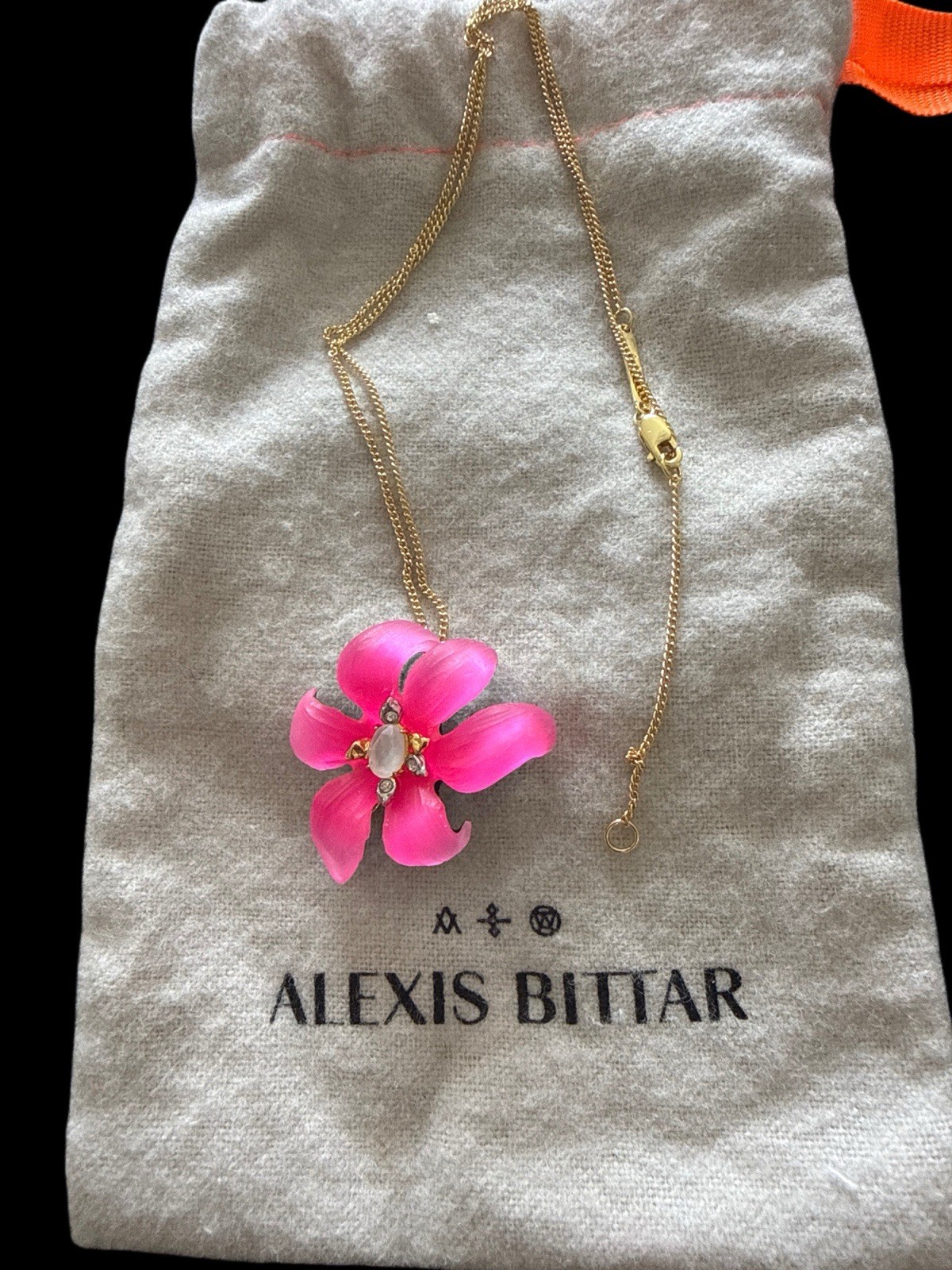 100% Authentic ALEXIS BITTAR Neon Pink Lucite Lily Flower Necklace NEW!