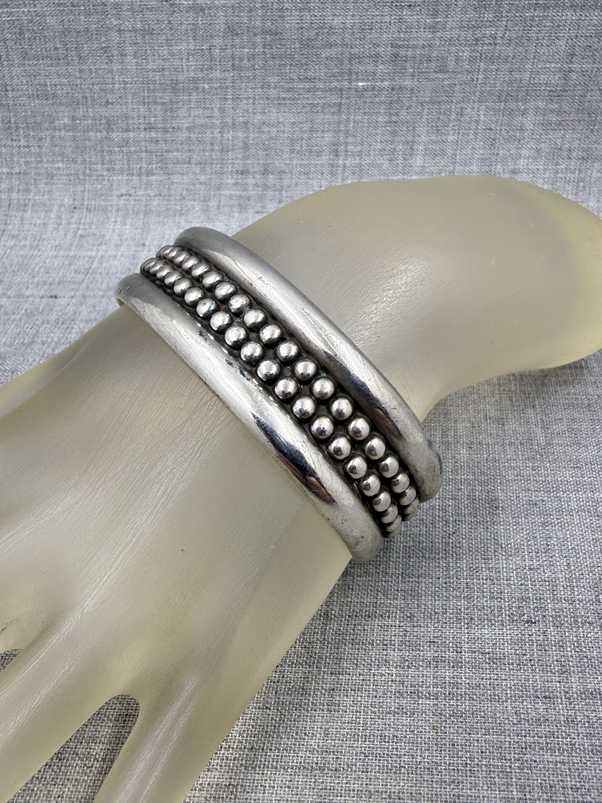 CLBZ Mitchell Calabaza Double Beaded Sterling .925 Cuff Bracelet (52 Grams)