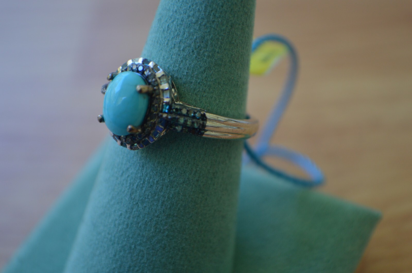 1.90ct AZ Sleeping Beauty Turquoise /Diamond Ring Platinum over Fine Silver Sz 9