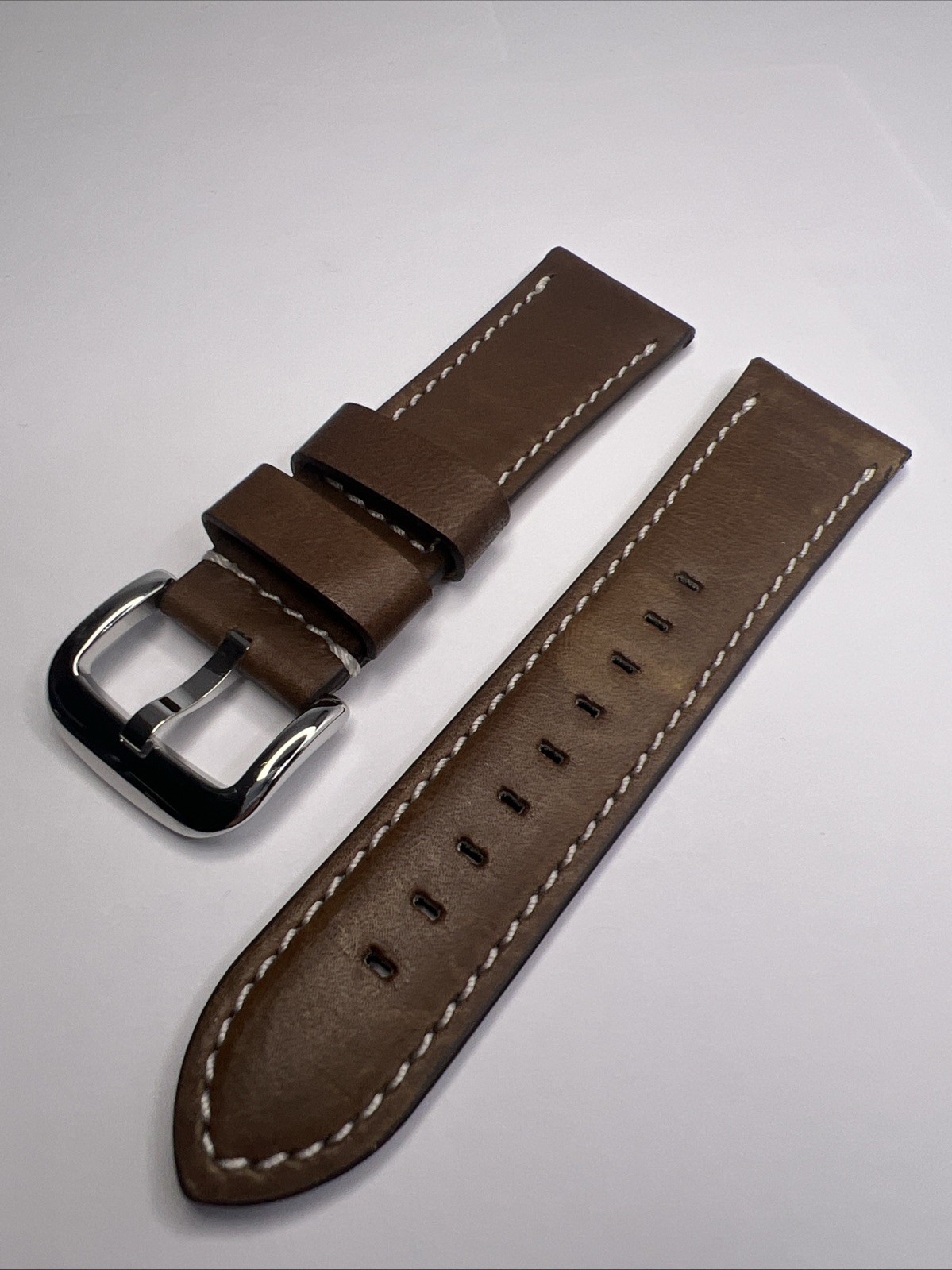 Shinola 24mm Dark Nut Brown Leather Watch Strap Band 22mm Polished Steel Tang