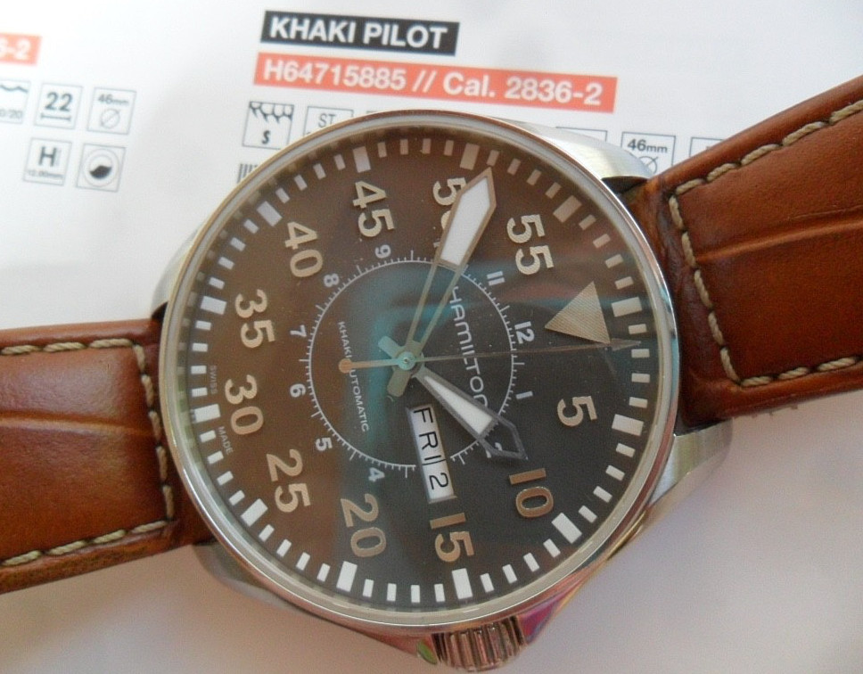 46 mm S/S Men’s Hamilton Khaki Pilot 25 Jewel Swiss Automatic Watch H647150 Runs