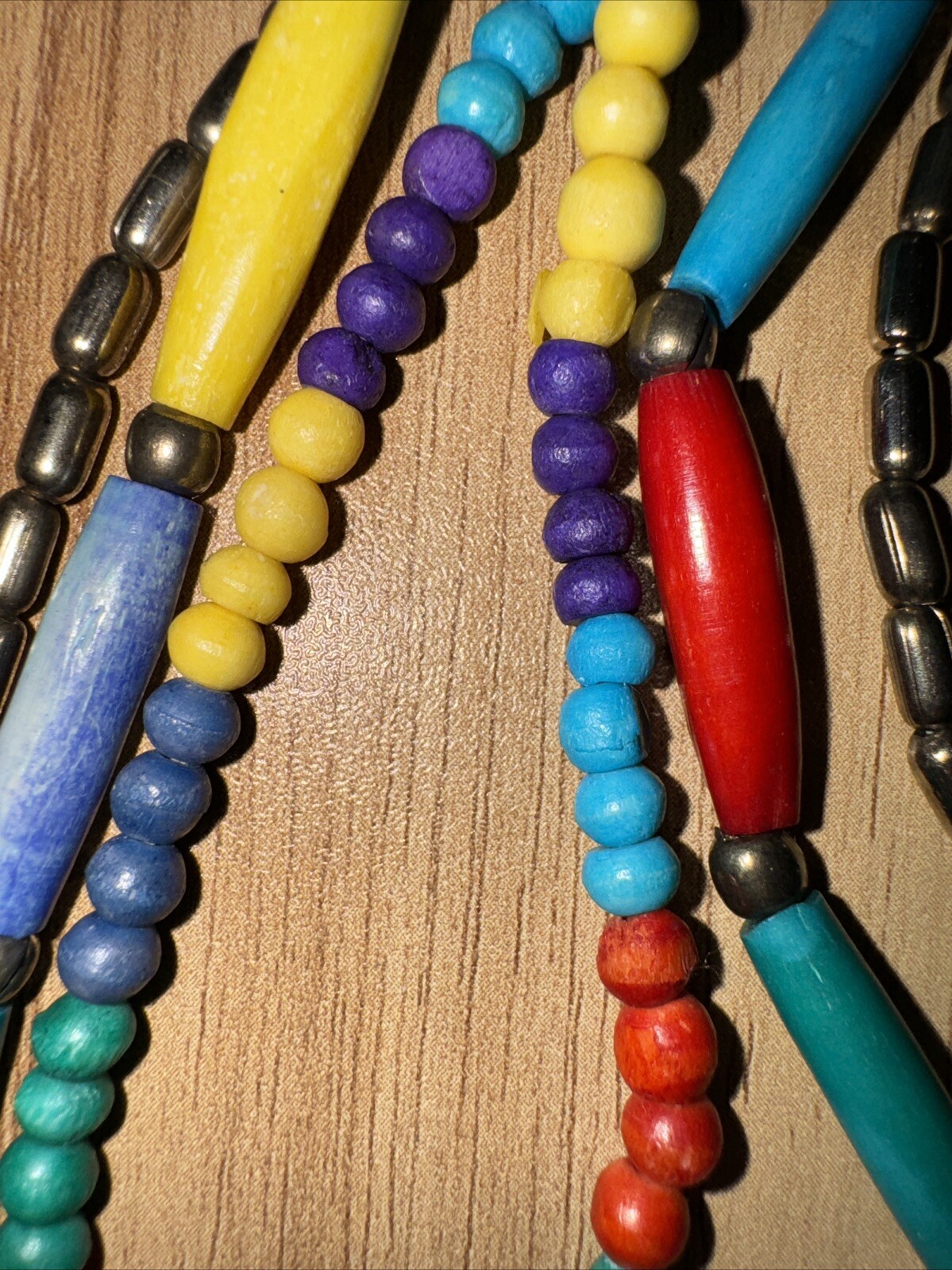 Pretty Vintage Flapper Necklace Belt, 40” Plastic Metal Color Block, 1970 Hook