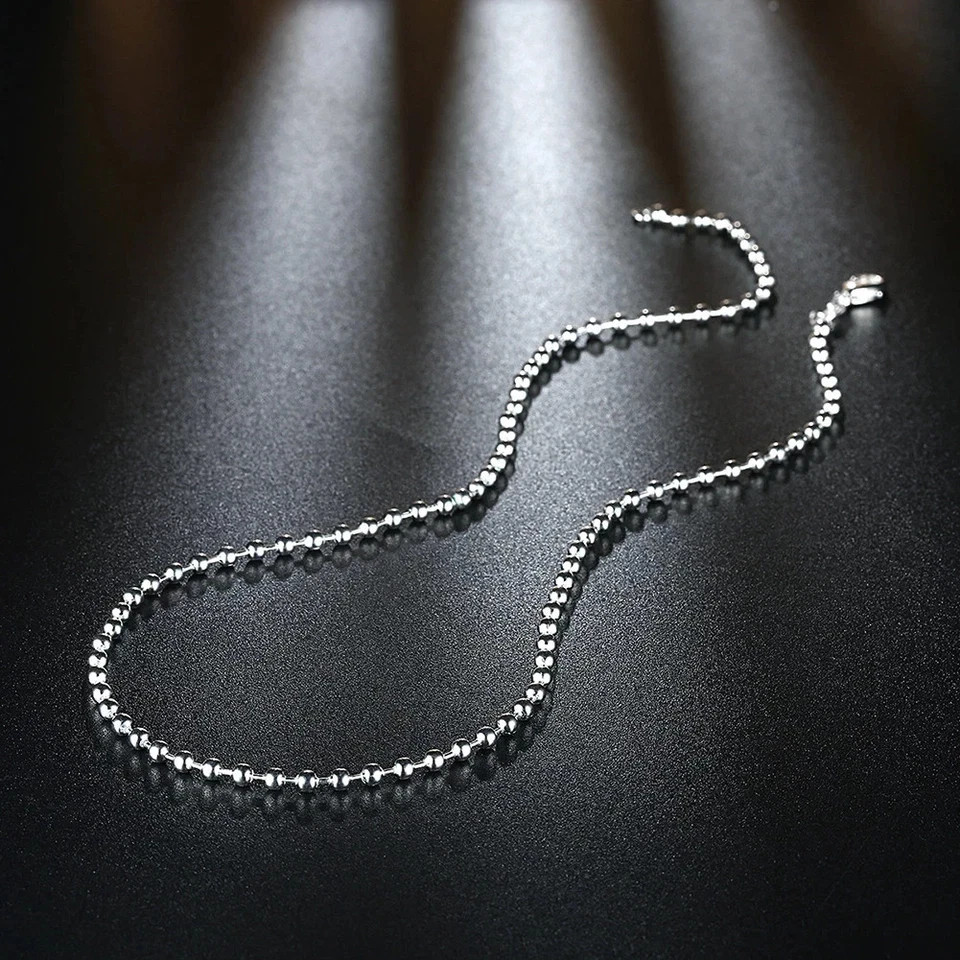 16″ Women’s 925 Sterling Silver 2mm Balls Beads Chain Necklace