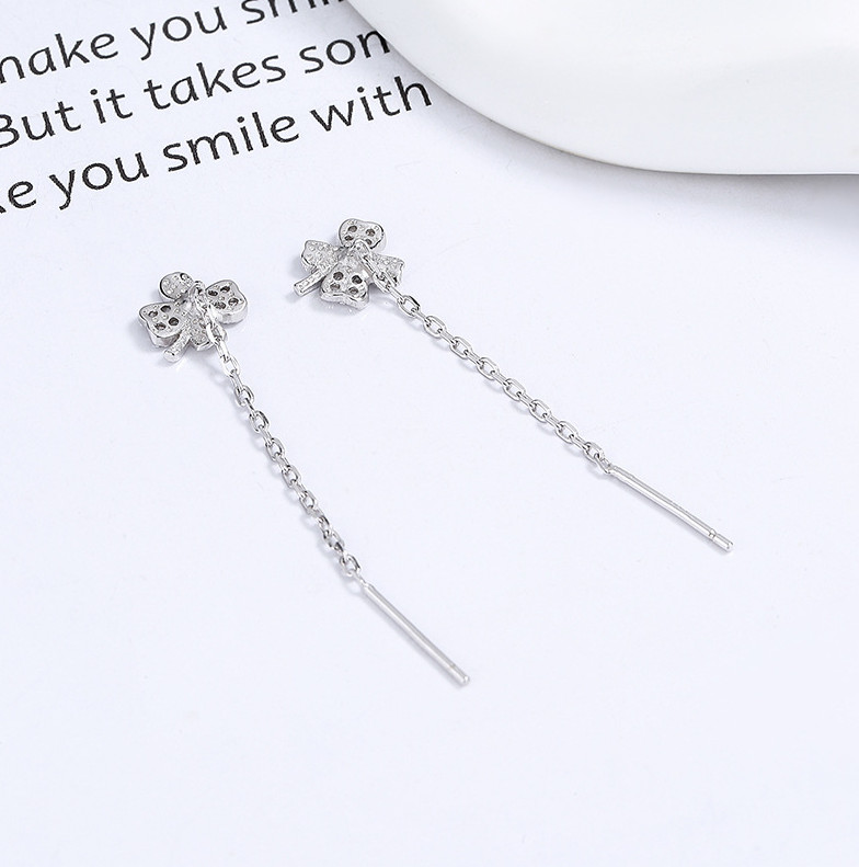 S925 Sterling Silver Clover CZ Dangle Pull Through Threader Stud Earrings PE36