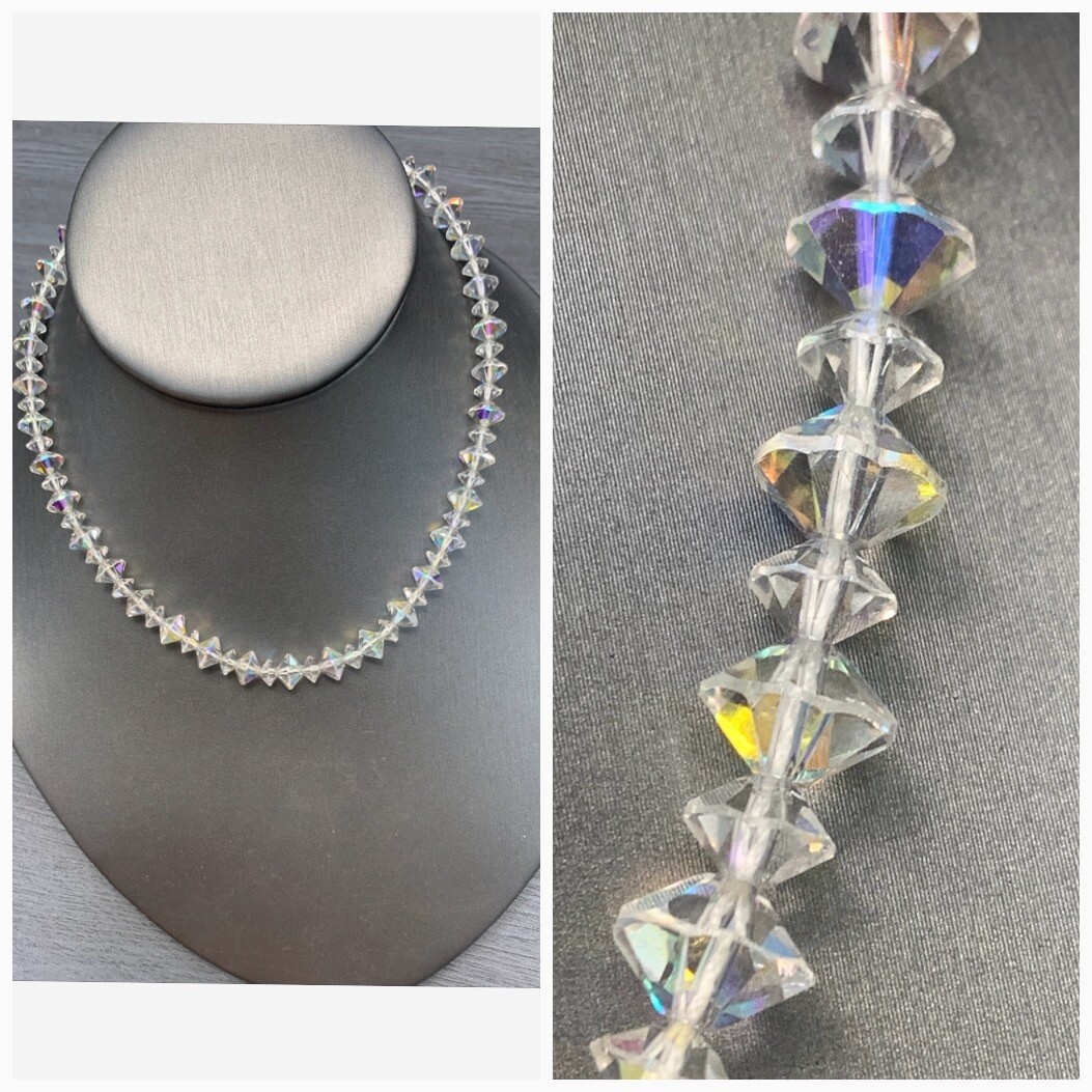 Vintage Necklace 1950s Ab Glass Crystal Wedding Necklace Change Knee length 14”