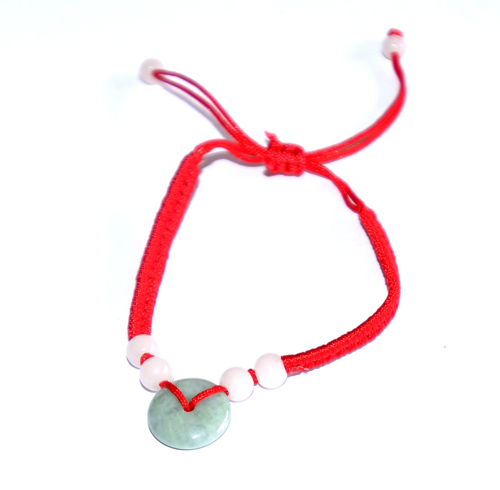 Macrame Friendship Adjustable Red Cord Feng Shui Jade Bi Disc Charm Bracelet
