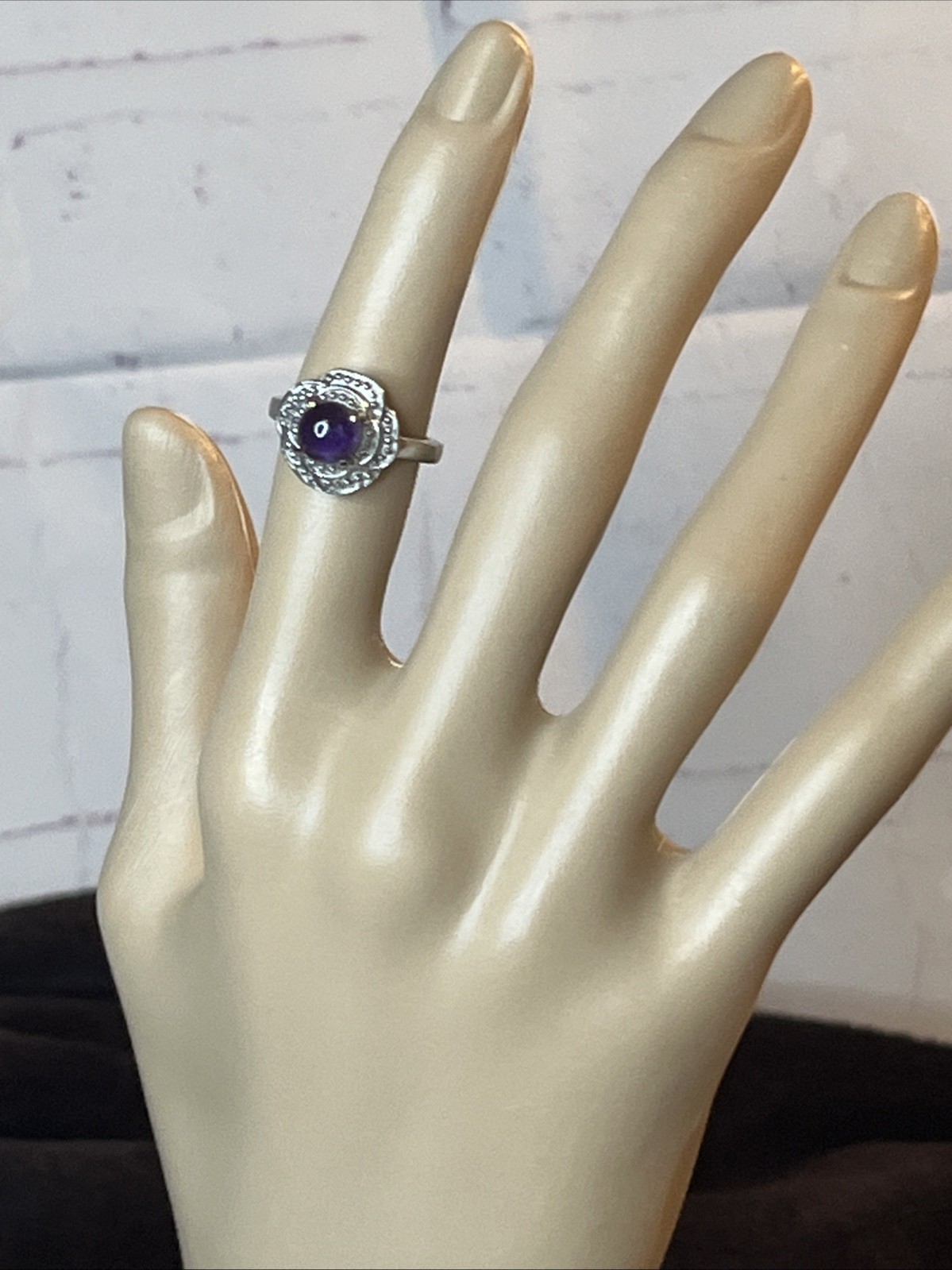 African Amethyst Floral Pure Stainless Steel Ring Size 6
