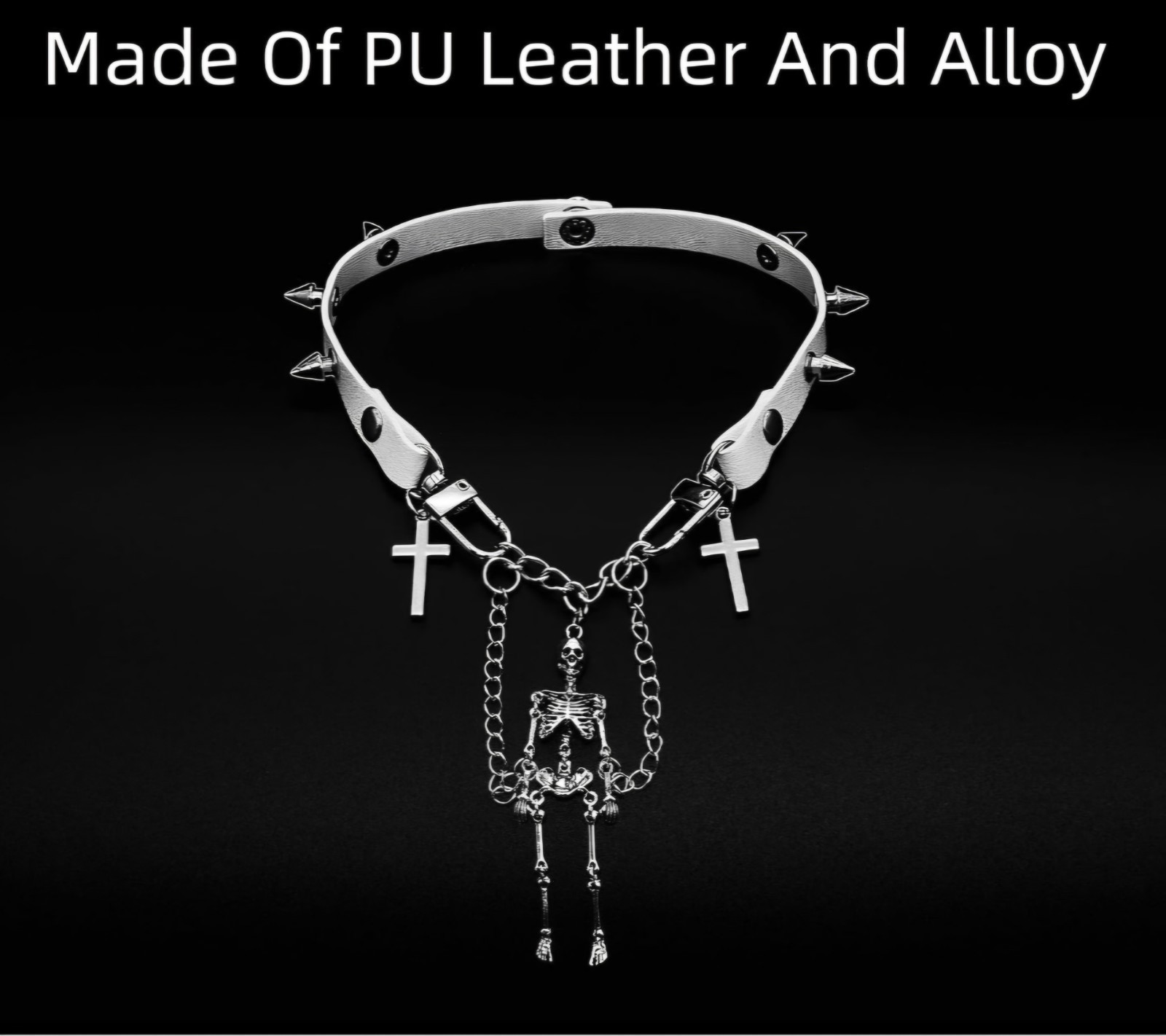 Emo Goth Punk Rock Gothic Skeleton Cross Stud Spike White Choker Necklace Collar