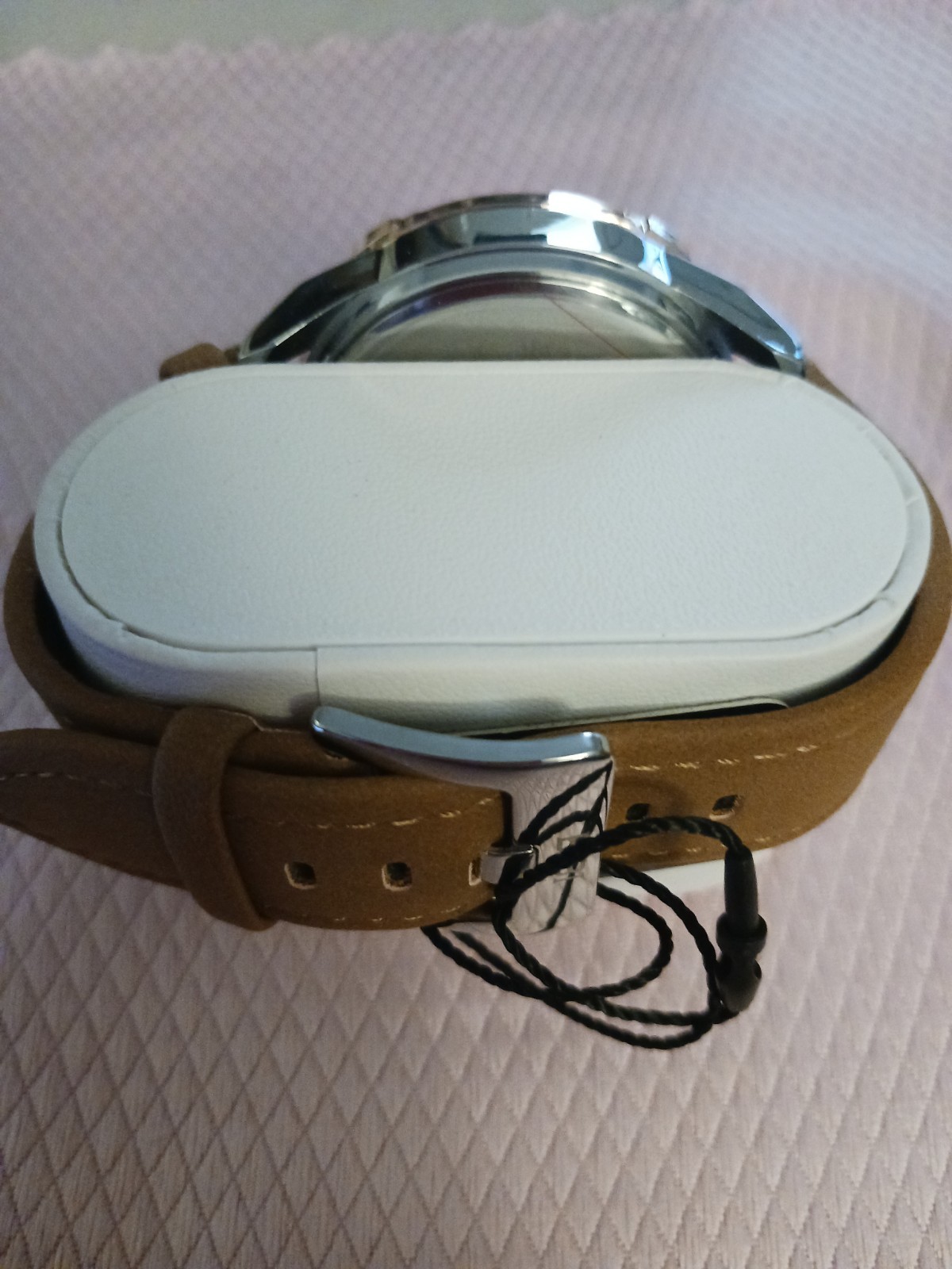 Bibi Luxury Men’s Watch White Dial Rose Case Brown Band B0179