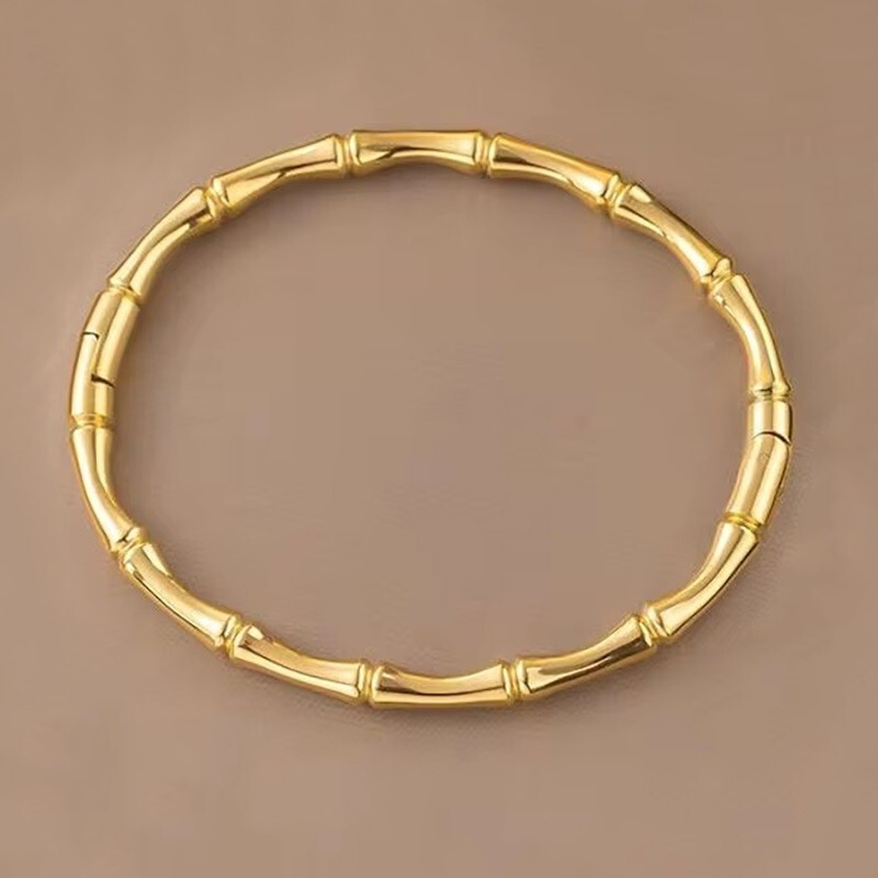 18k Yellow Gold Over Sterling Silver Womens 6.5″ Bamboo Style Opening Bracelet