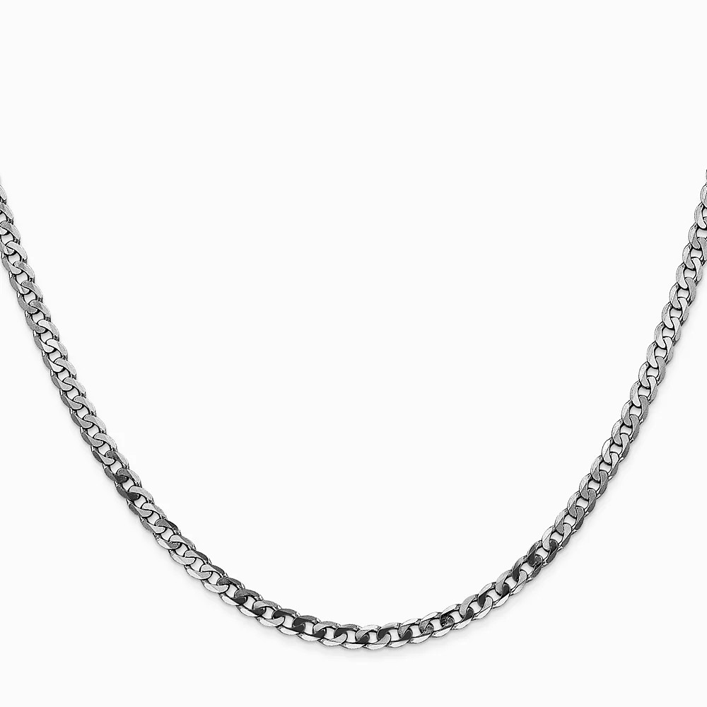 14K White Gold 2.9mm Flat Beveled Curb Chain Necklace 16″-26″