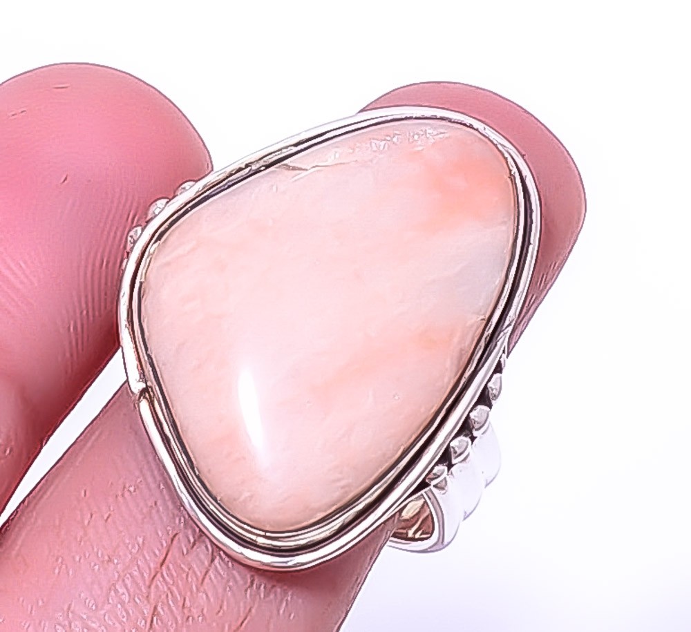 Amazonite – Beige Gemstone Silver Handmade Bali Ring s.9 T36 A378