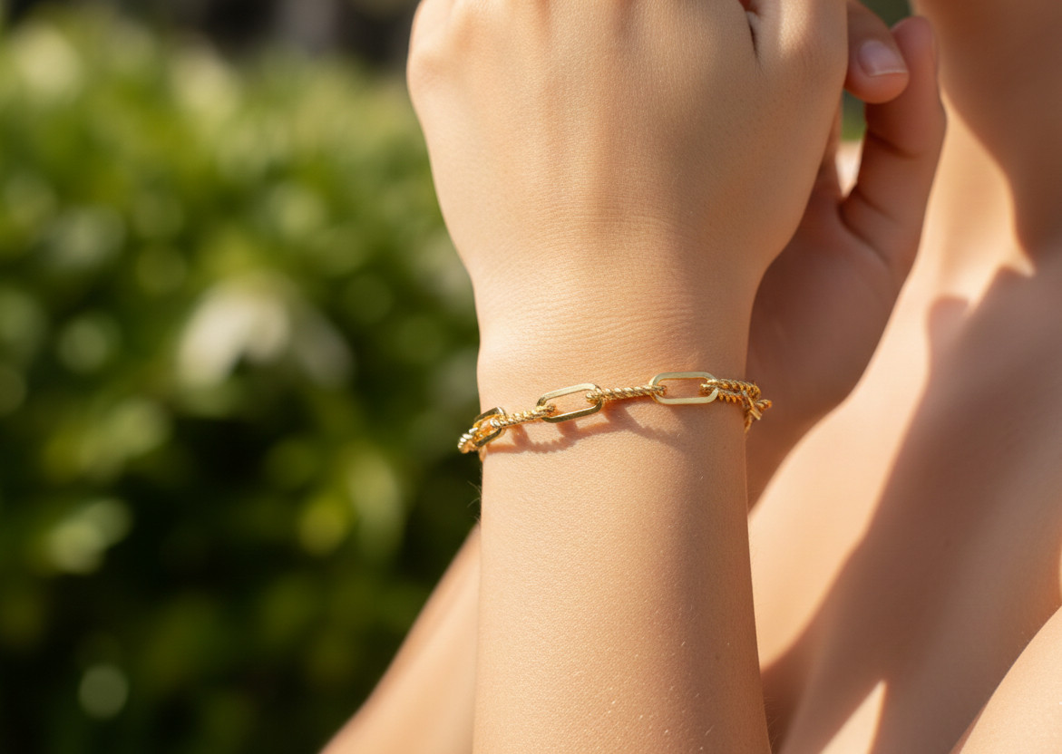 Stylish 14K Gold Plated Bracelet Set | Designer Paperclip Link Chain Jewelry