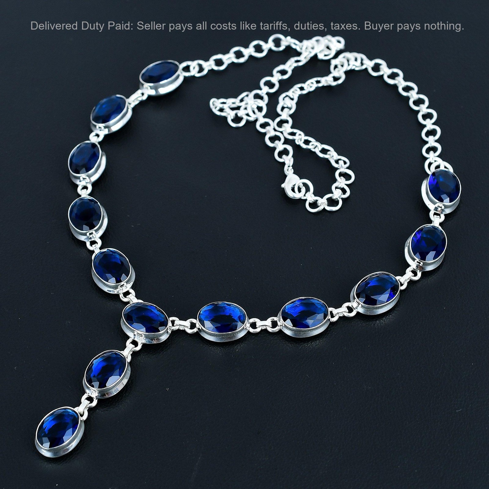 Oval Natural Iolite 925 Silver Wedding Anniversary Chain Ethnic Artisan Necklace