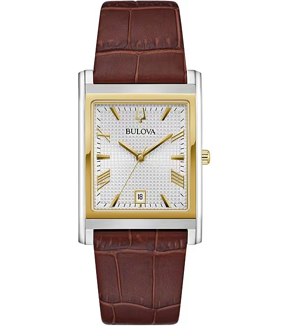 Men’s Bulova Brown Leather Strap Watch – Excellent Condition w box and cushion